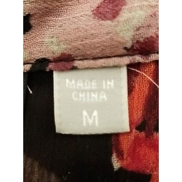 Kut from the Kloth Top Womens Medium Black Red Floral Sheer Long Sleeve      T40 - Picture 4 of 5